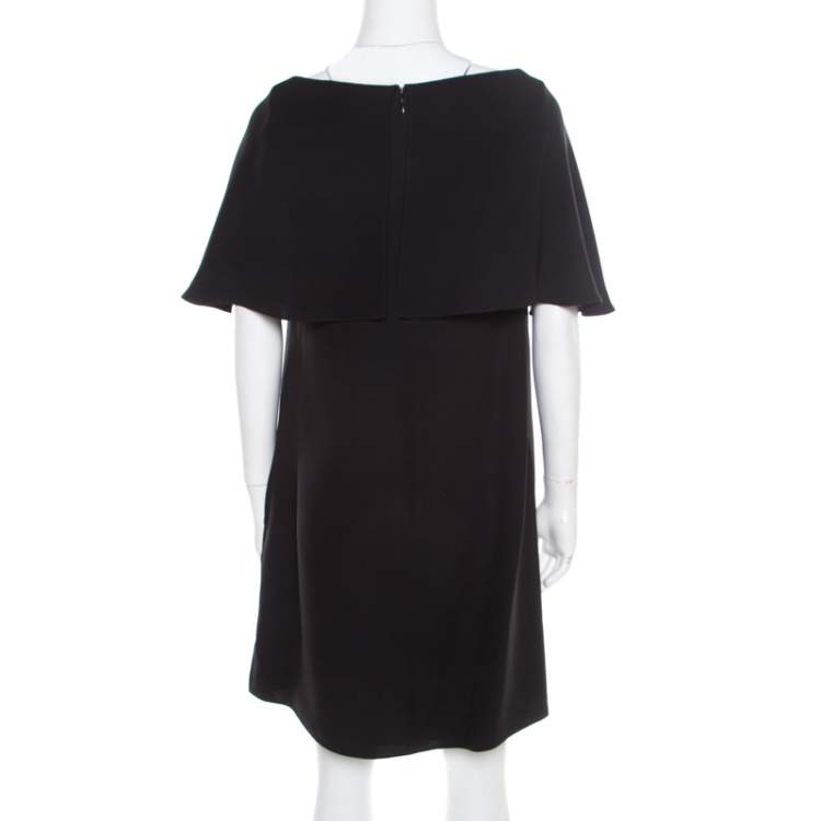 Pre Owned Valentino Black Crepe Silk Cape Overlay Shift Dress M