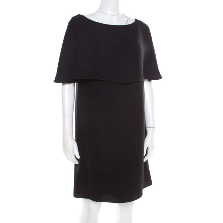 Pre Owned Valentino Black Crepe Silk Cape Overlay Shift Dress M