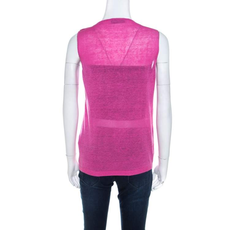 Pre Owned Valentino Pink Linen Silk Bow Detail Sleeveless Top S