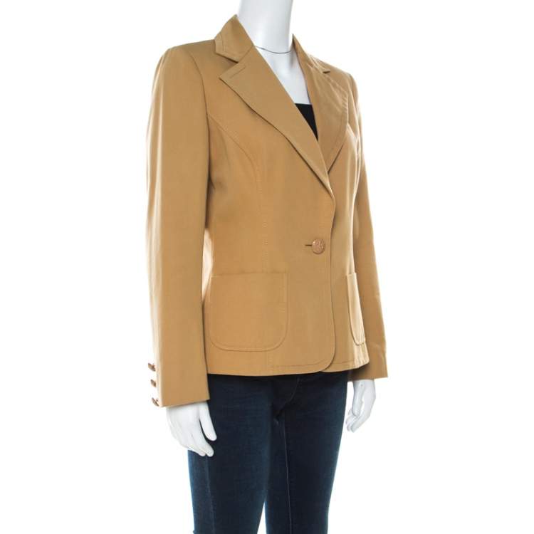 Pre Owned Valentino Mustard Yellow Cotton Single Button Blazer L