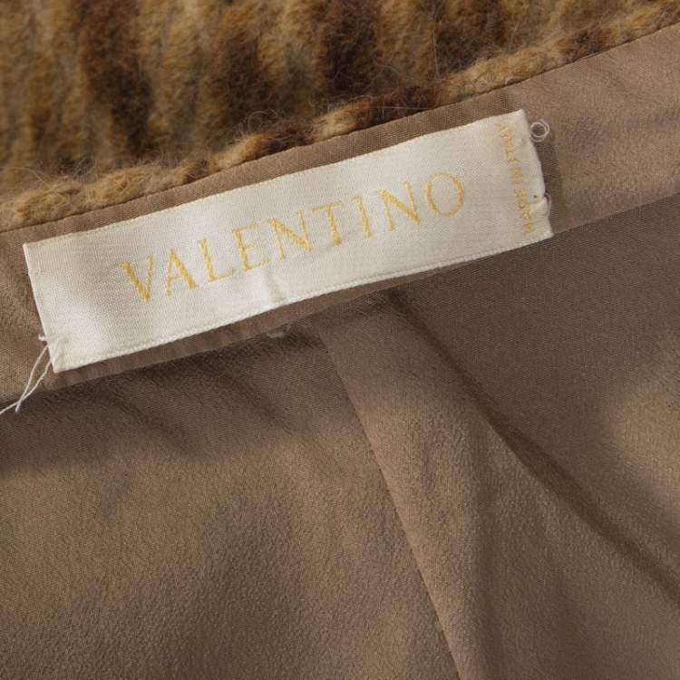 Pre Owned Valentino Beige Leopard Print Angora & Silk Blend Pencil Skirt S