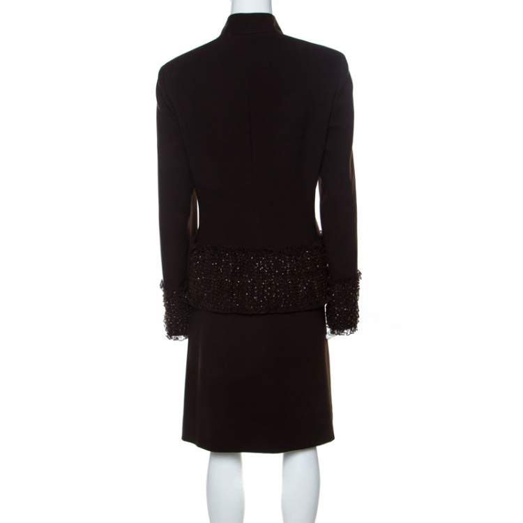 Valentino Brown Wool Embellished Detail Skirt Suit L Valentino | TLC