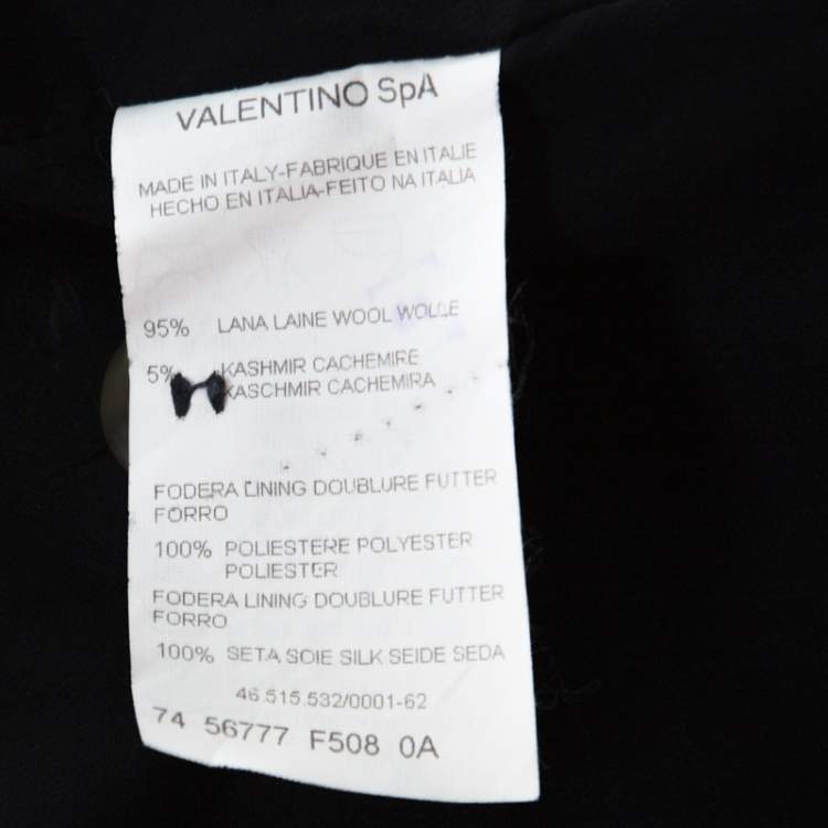 Pre Owned Valentino Dark Blue Patterned Tweed Wool Blazer and Skirt Set XL 