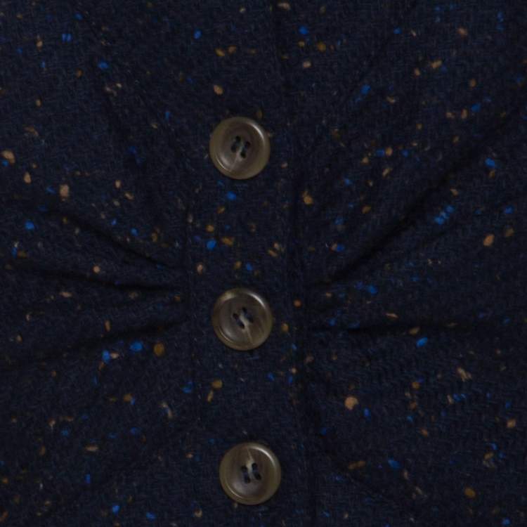 Pre Owned Valentino Dark Blue Patterned Tweed Wool Blazer and Skirt Set XL 