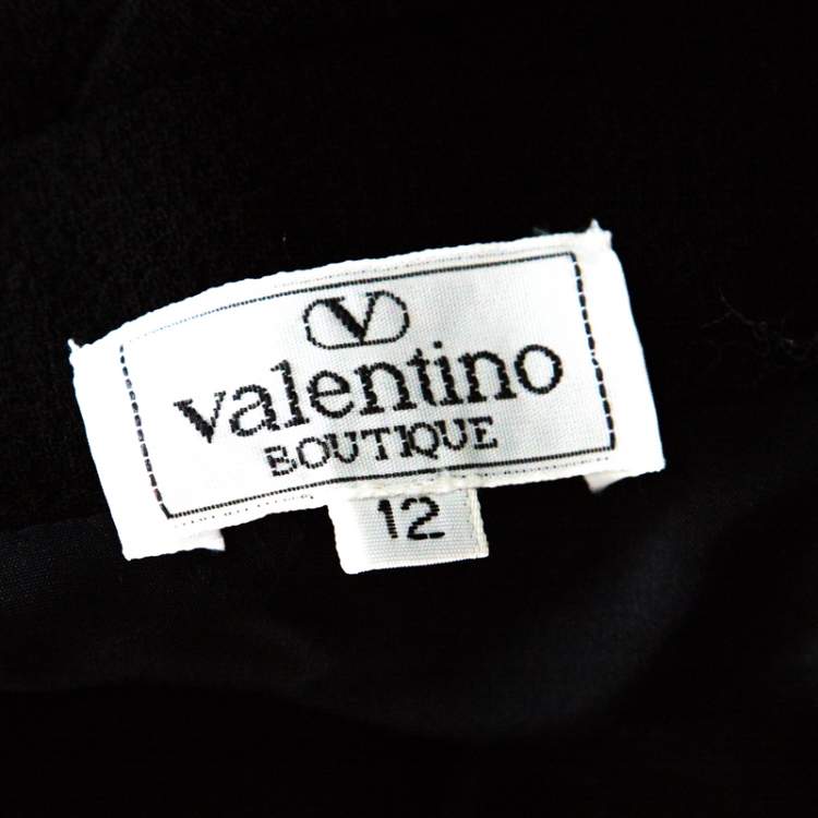 Pre Owned Valentino Boutique Vintage Black Crepe Wool Corded Lace Hem Detail Skirt L