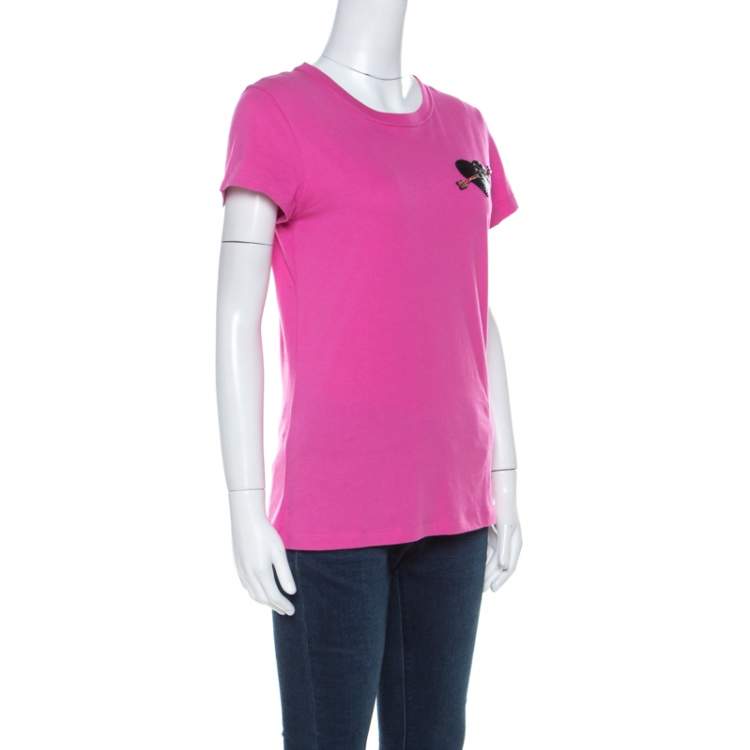 Pre Owned Valentino Pink Cotton Heart Applique T Shirt S 