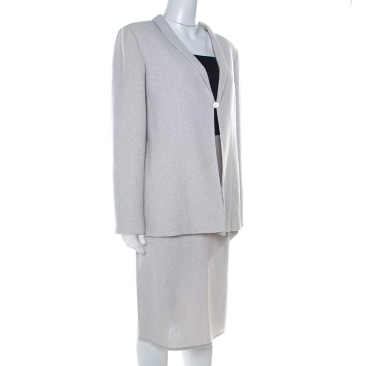 Vintage Valentino Dress and Jacket Ensemble W/ Belt in Gray