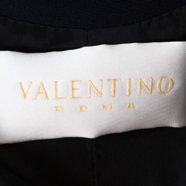 Pre Owned Valentino Navy Blue Crepe Belted Blazer And Skirt Suit L 