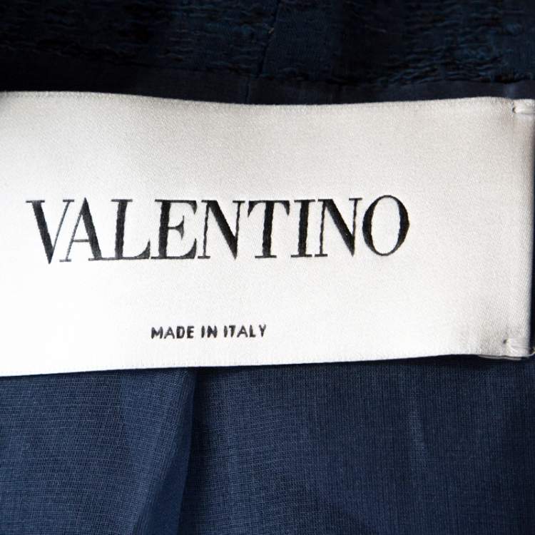 Pre Owned Valentino Blue Silk Jacquard Box Fit Cropped Jacket L 