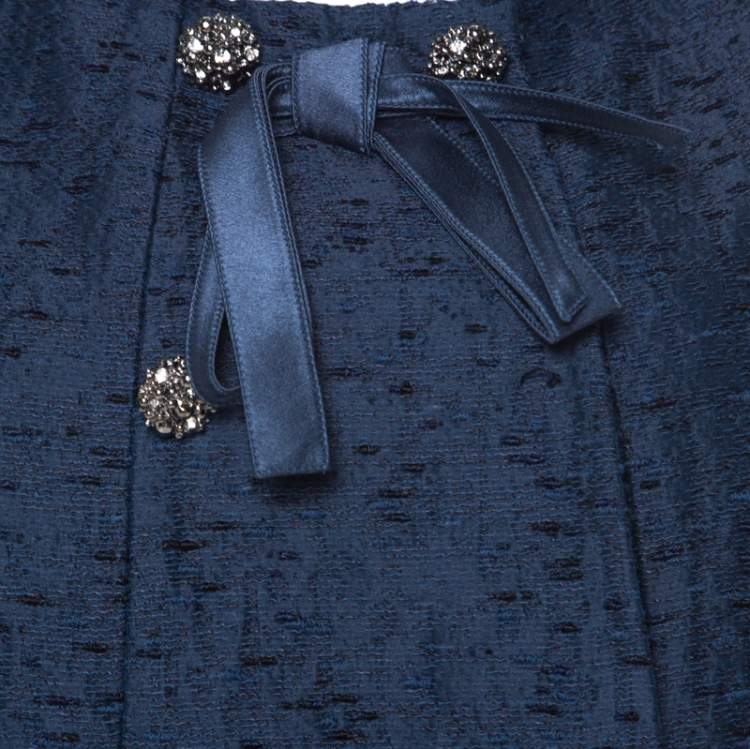 Pre Owned Valentino Blue Silk Jacquard Box Fit Cropped Jacket L 