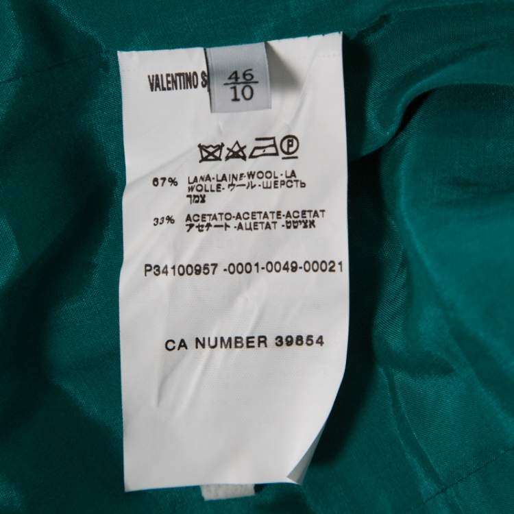 Pre Owned Valentino Green Jacquard Embellished Waist Cropped Jacket L 