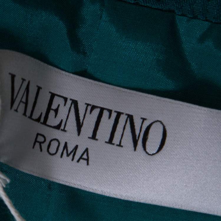 Pre Owned Valentino Green Jacquard Embellished Waist Cropped Jacket L 