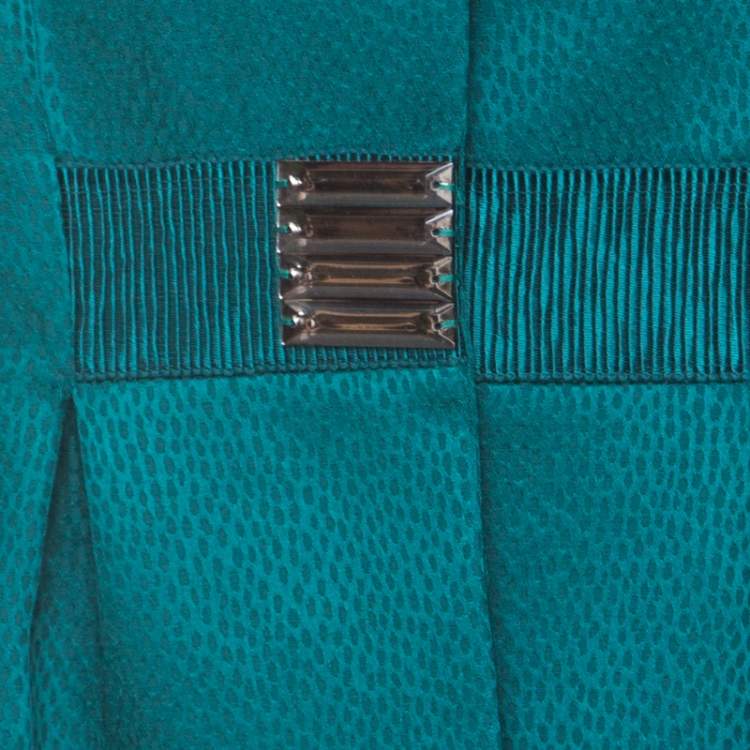 Pre Owned Valentino Green Jacquard Embellished Waist Cropped Jacket L 