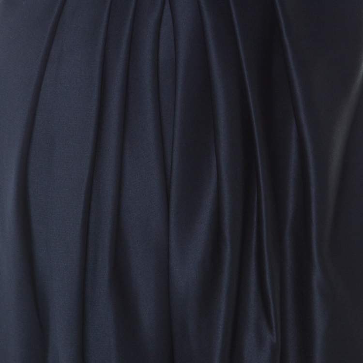 Pre Owned Valentino Navy Blue Silk Pleated Front Midi Skirt M 