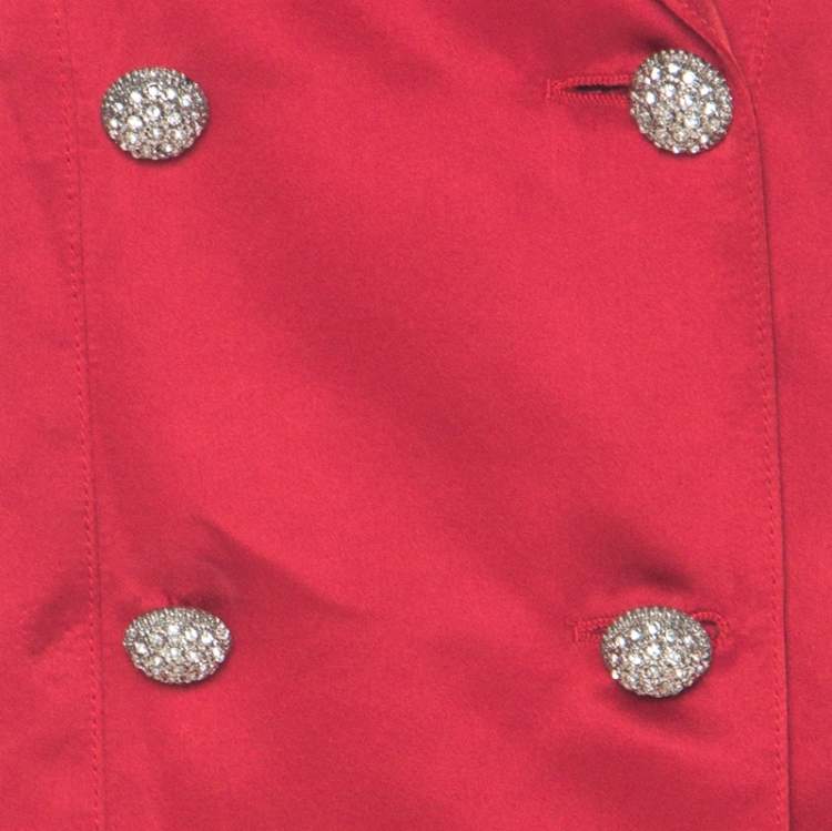 Pre Owned Valentino Red Satin Crystal Button Detail Blazer M