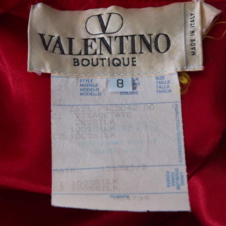 Pre Owned Valentino Red Satin Crystal Button Detail Blazer M