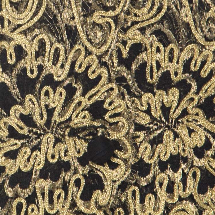 Pre Owned Valentino Gold & Black Guipure Lace Skirt & Jacket Set L