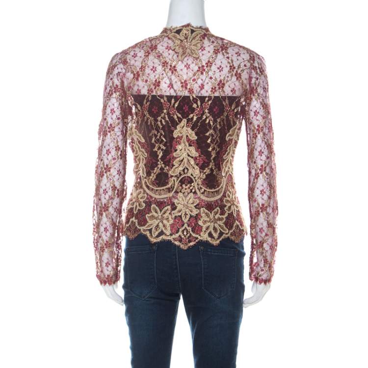 Pre Owned Valentino Boutique Vintage Red and Gold Lace Shrug M 