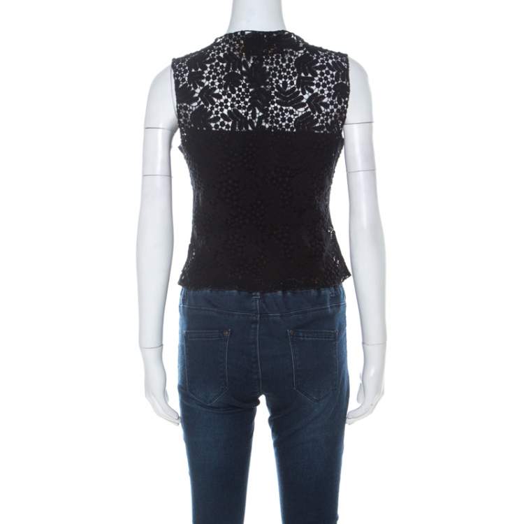 Pre Owned Valentino Boutique Vintage Black Guipure Lace Sleeveless Blouse M 