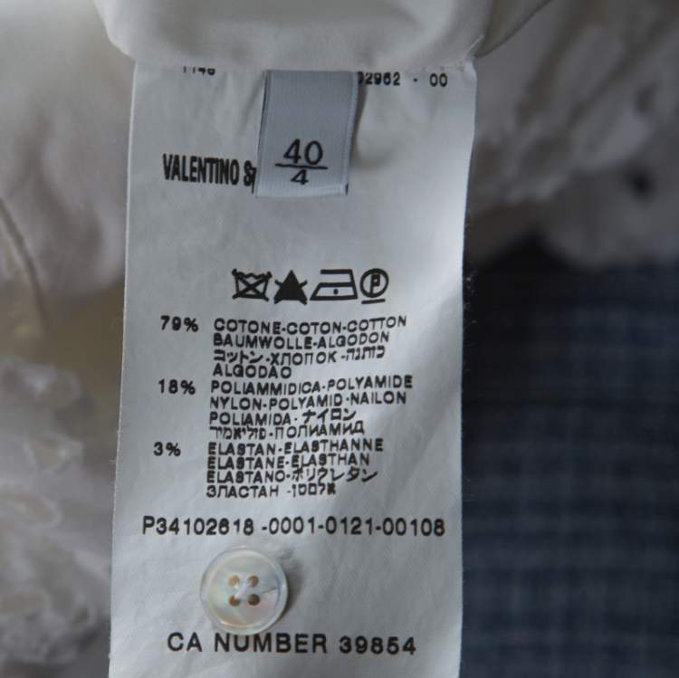 Pre Owned Valentino White Cotton Tattered Effect Puffed Sleeve Top S 