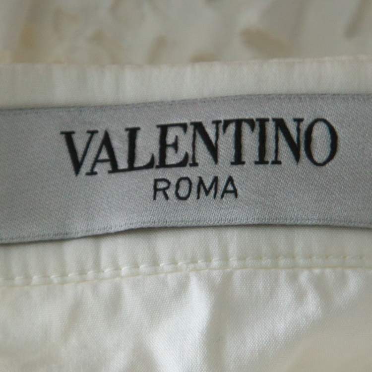 Pre Owned Valentino White Cotton Tattered Effect Puffed Sleeve Top S 
