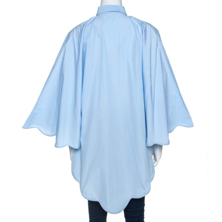 Pre Owned Valentino Light Blue Cotton Scalloped Hem Shirt M