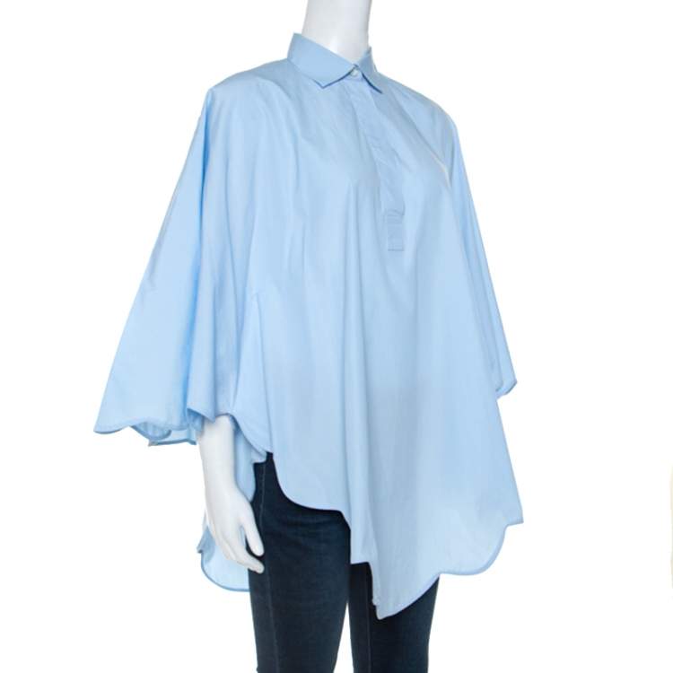 Pre Owned Valentino Light Blue Cotton Scalloped Hem Shirt M