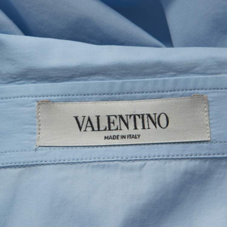 Pre Owned Valentino Light Blue Cotton Scalloped Hem Shirt M