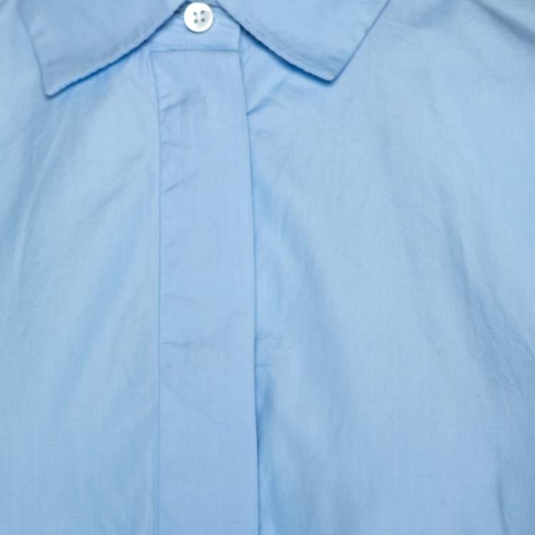 Pre Owned Valentino Light Blue Cotton Scalloped Hem Shirt M