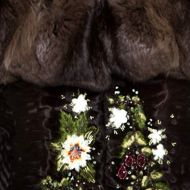 Pre Owned Valentino Brown Chinchilla Embellished Detail Fur Jacket S
