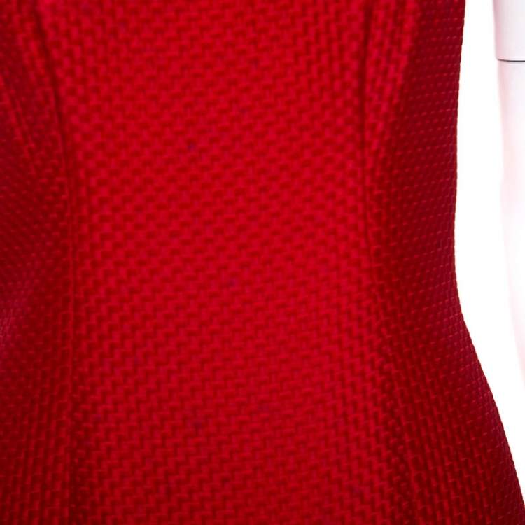 Pre Owned Valentino Red Textured Silk Blend Short Dress M