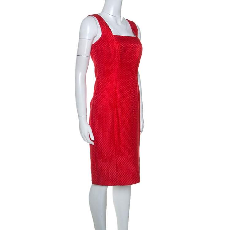 Pre Owned Valentino Red Textured Silk Blend Short Dress M