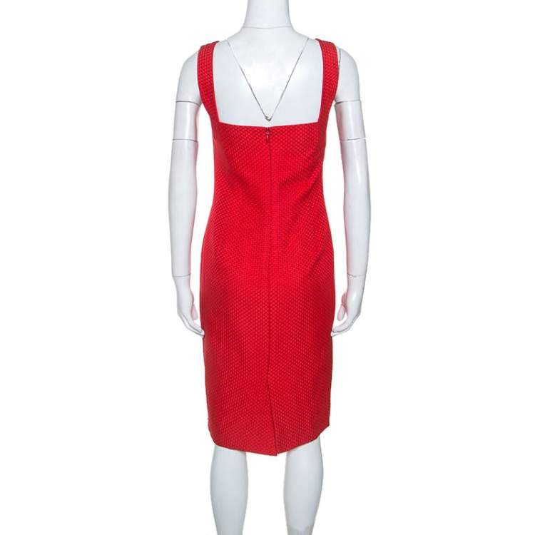 Pre Owned Valentino Red Textured Silk Blend Short Dress M