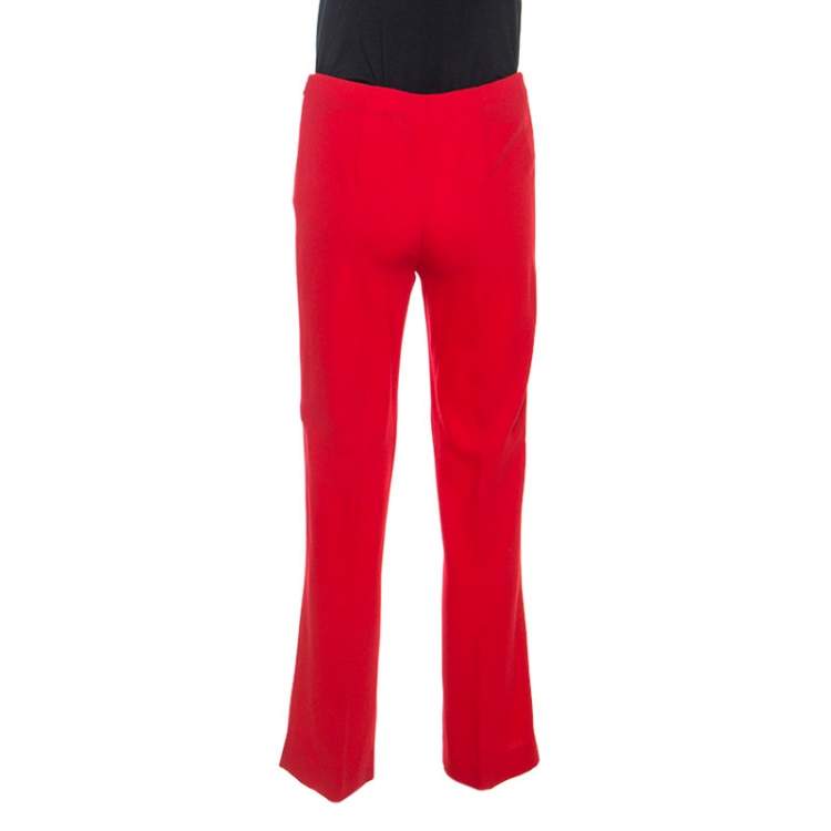 Pre Owned Valentino Red Wool Crepe Tailored Trousers M