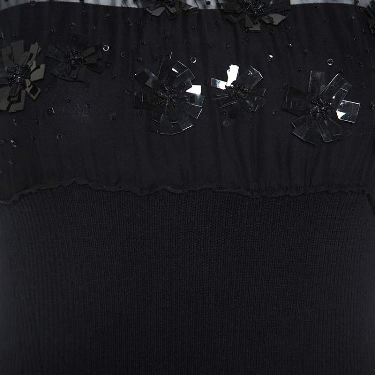 Pre Owned Valentino Black Wool and Silk Embellished Detail Top S