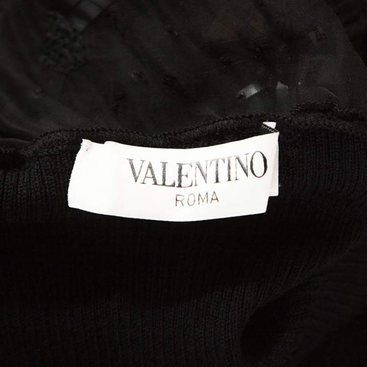 Pre Owned Valentino Black Wool and Silk Embellished Detail Top S