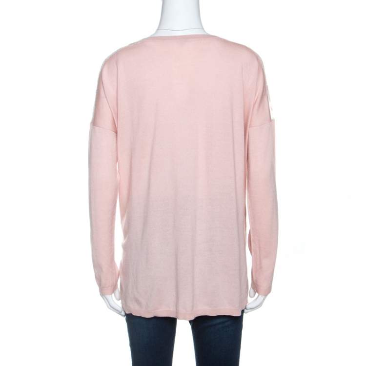 Pre Owned Valentino Pink Lace Trim Detail Knit Jumper M