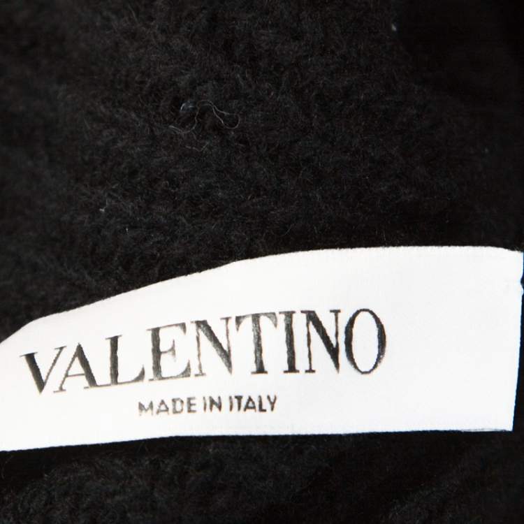 Pre Owned Valentino Black Wool Rib Knit Turtle Neck Cropped Sweater M