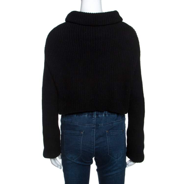 Pre Owned Valentino Black Wool Rib Knit Turtle Neck Cropped Sweater M