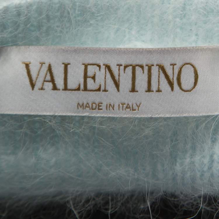 Pre Owned Valentino Light Blue Angora Wool Short Sleeve Star Intarsia Jumper S