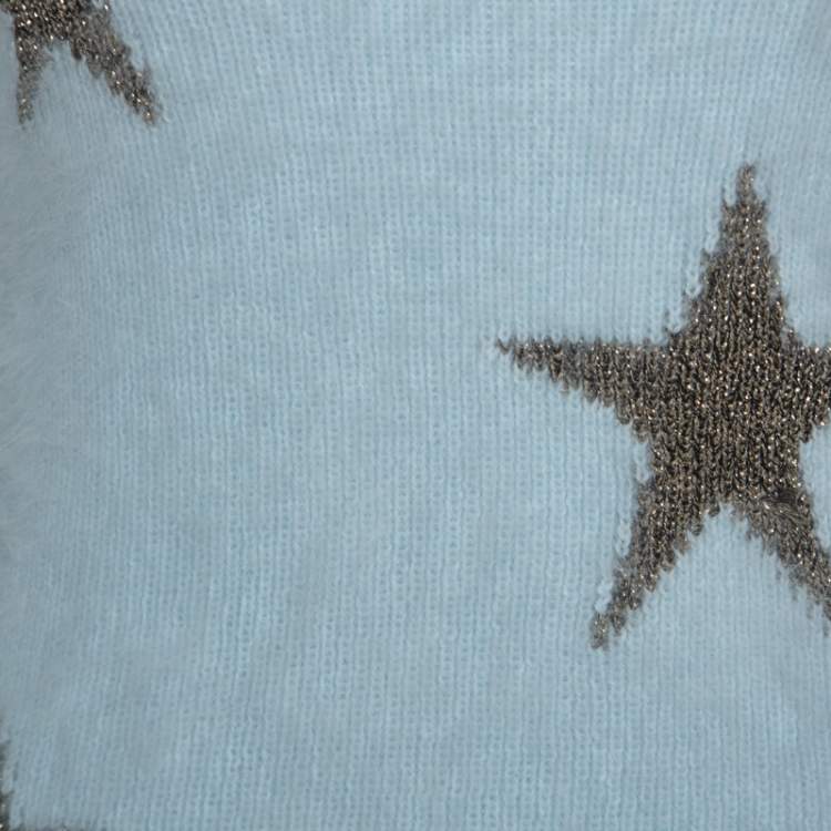 Pre Owned Valentino Light Blue Angora Wool Short Sleeve Star Intarsia Jumper S