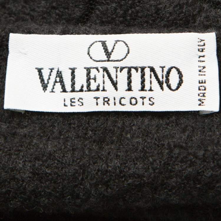 Pre Owned Valentino Dark Grey Wool Vine Panel Detail Short Sleeve Sweater M