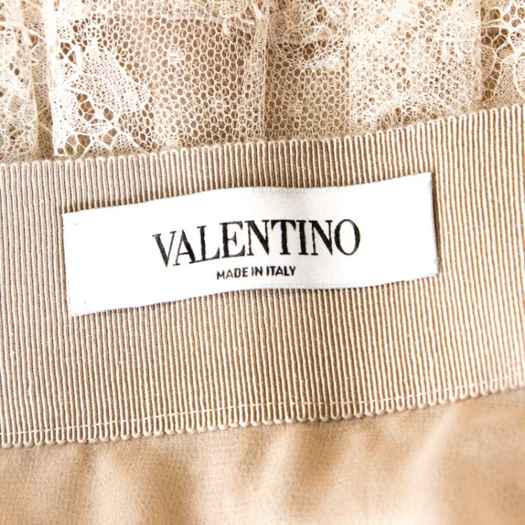 Pre Owned Valentino Beige Floral Tulle Tiered Skirt M