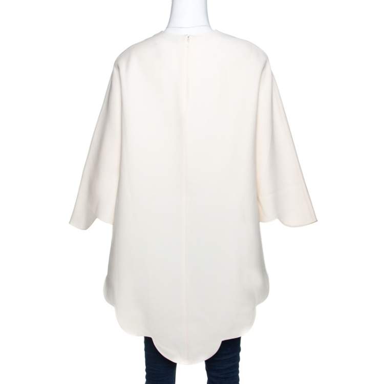 Pre Owned Valentino Cream Crepe Scalloped Cape Top S