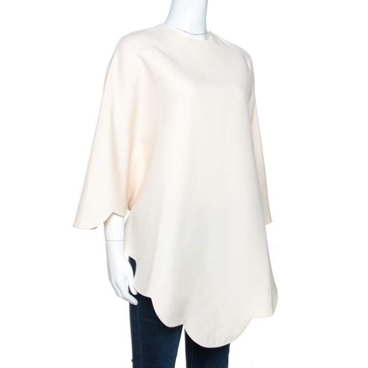Pre Owned Valentino Cream Crepe Scalloped Cape Top S