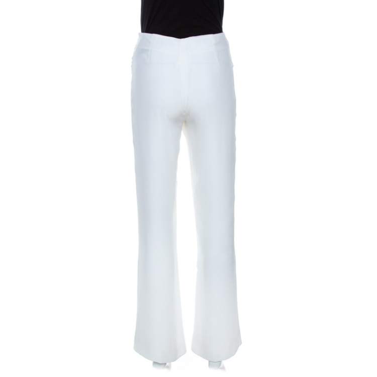 Pre Owned Valentino Off White Crepe Sequined Waist Band Detail Pants M