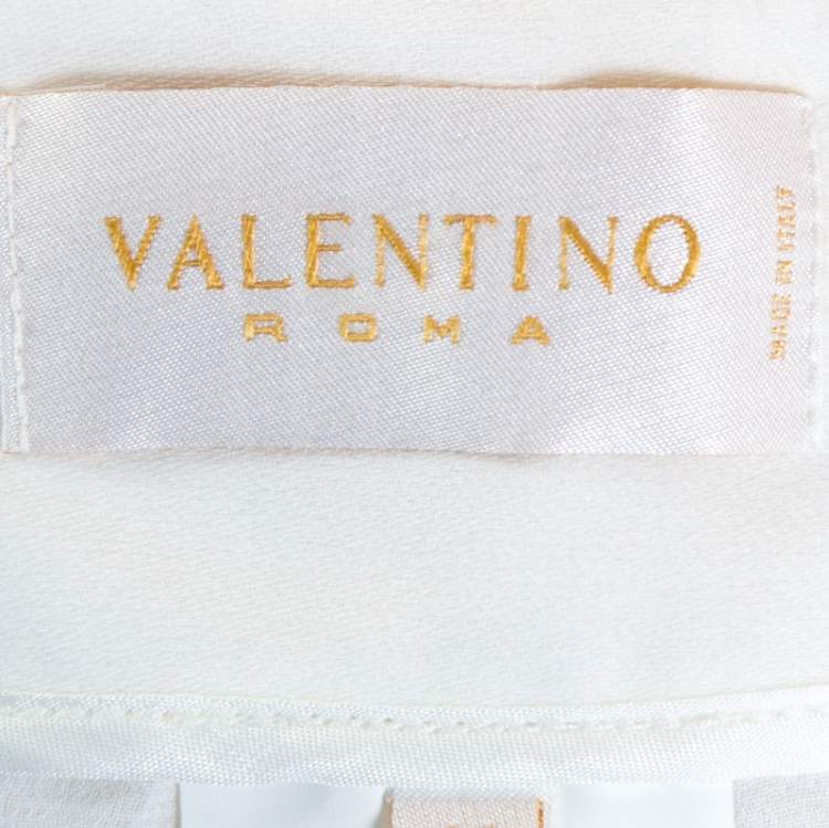 Pre Owned Valentino Off White Crepe Sequined Waist Band Detail Pants M