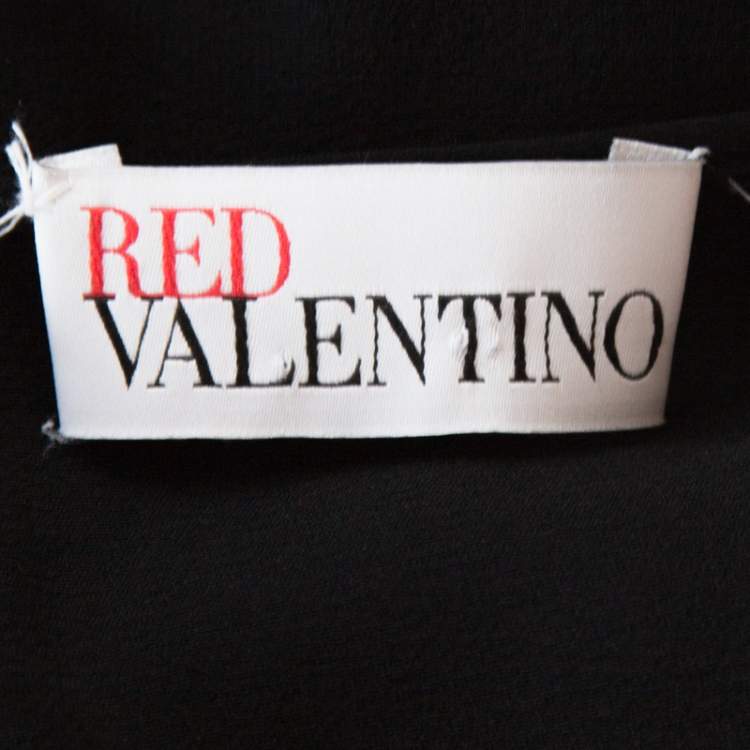 Pre Owned RED Valentino Black Sheer Silk Ruffle Trim Blouse M