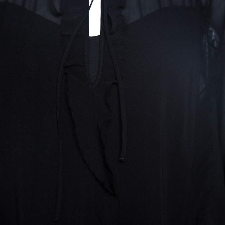 Pre Owned RED Valentino Black Sheer Silk Ruffle Trim Blouse M