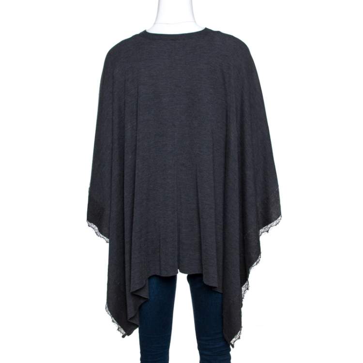 Pre Owned Valentino Grey Wool Knit Lace Trim Caped Sweater M